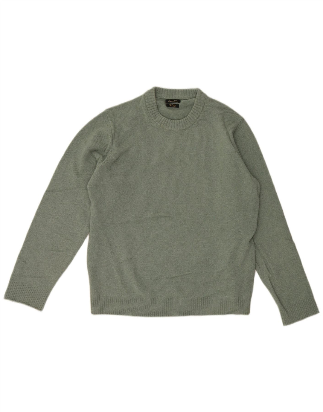 Massimo Dutti Mens Crew Neck Jumper Sweater Large Green Wool