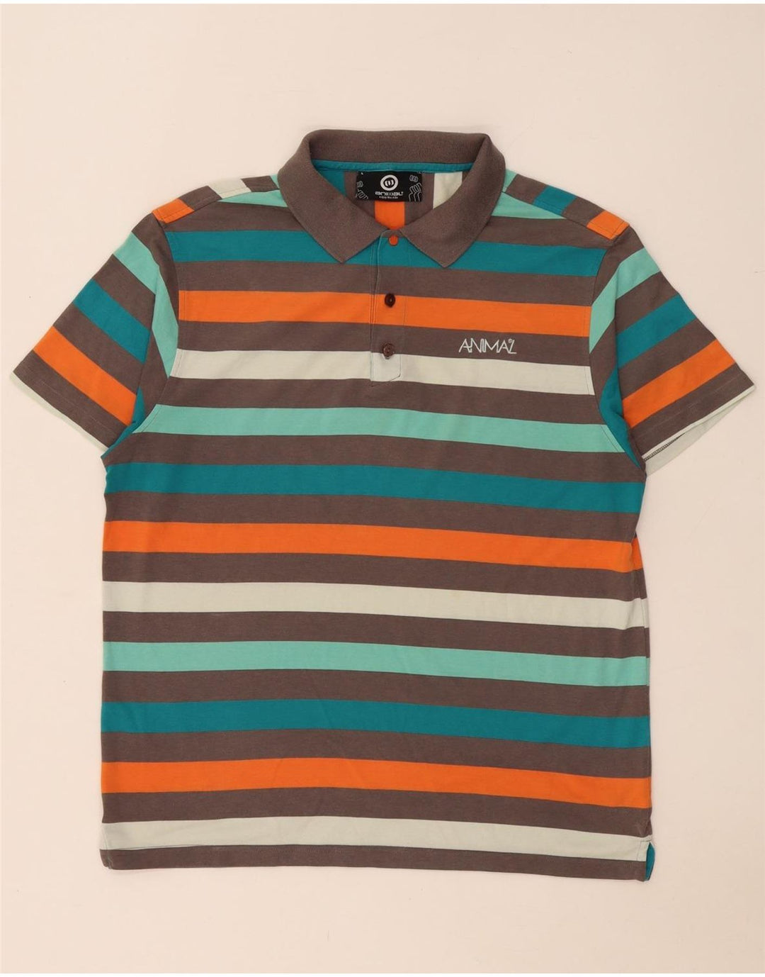 Animal Mens Polo Shirt Large Multicoloured Striped Polyester