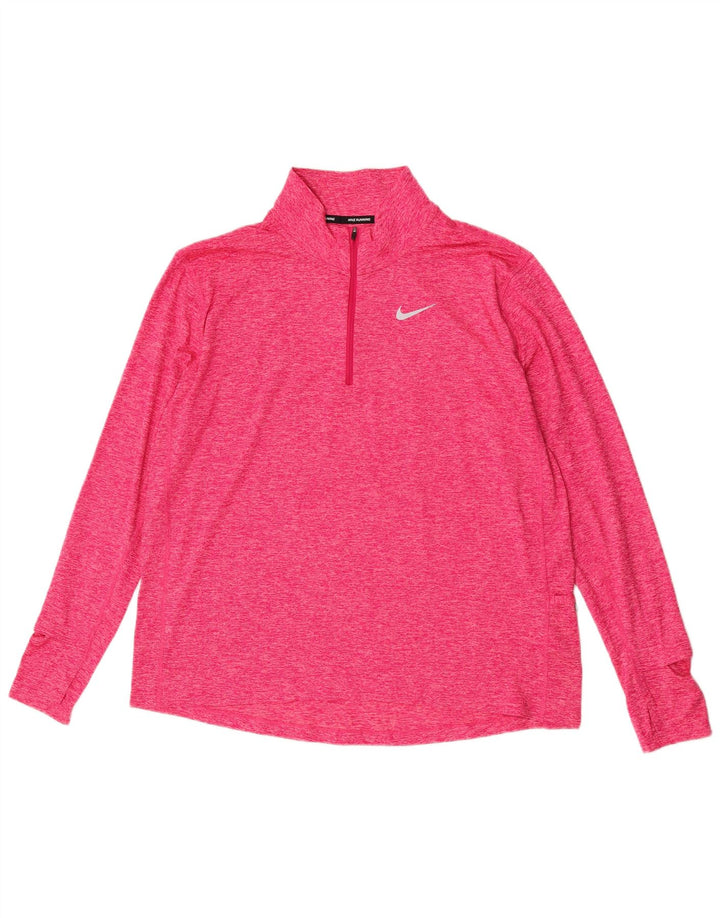 Nike Mens Dri Fit Running Zip Neck Pullover Tracksuit Top XL Pink Flecked