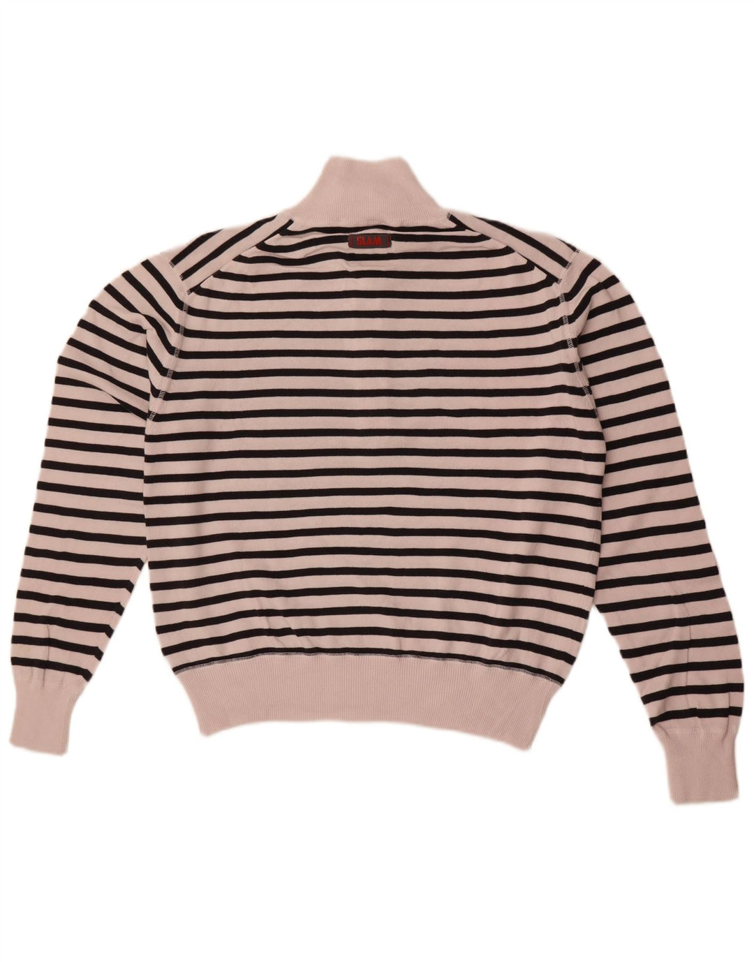 Slam Womens Zip Neck Jumper Sweater UK 14 Medium White Striped Cotton