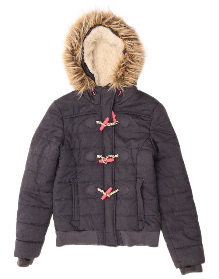 Superdry ženska bomber jakna s kapuljačom, podstavljena jakna UK 8 Mali sivi poliester