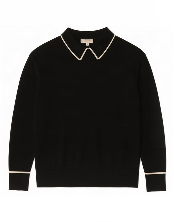 Damski sweter polo Hobbs UK 14, średni czarny, wełna merynosowa