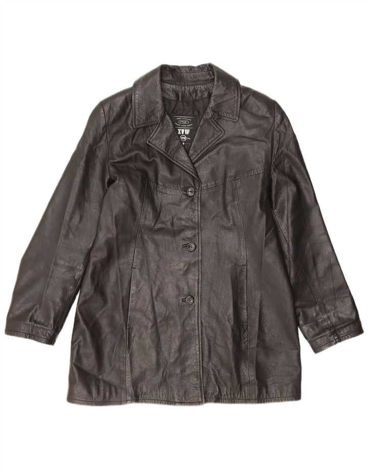 Giacca in pelle vintage da donna UK 18 XL in pelle nera