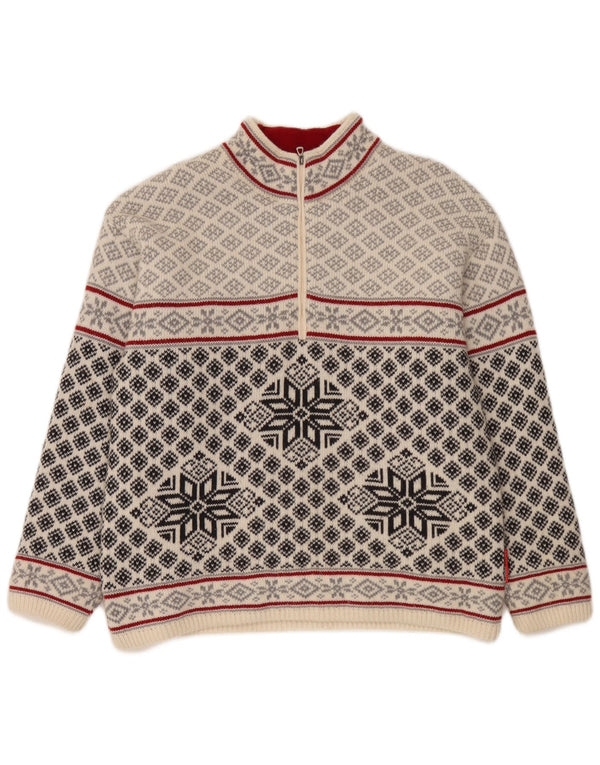 F.LLI Campagnolo Maglione da donna con collo con zip Maglione UK 16 Large White Fair Isle