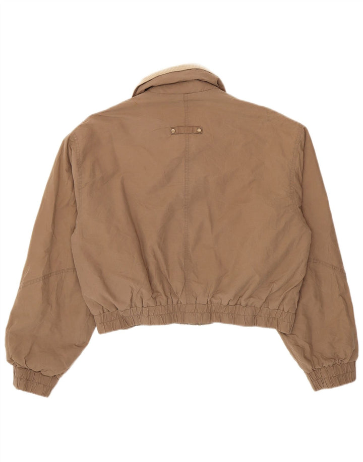 Zara Womens Crop Bomber Jacket UK 16 Stor brun bomuld