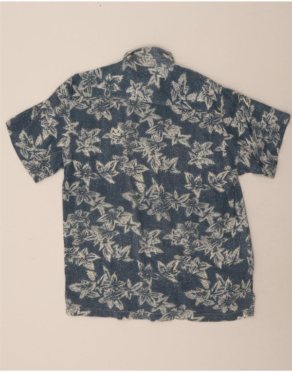 Green Leaves Mens Short Sleeve Shirt Medium Blue Floral Cotton