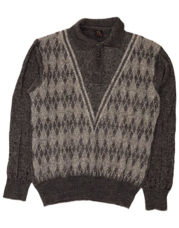 Rinaldi Mens Polo Neck Jumper Sweater Medium Grey Argyle/Diamond Wool