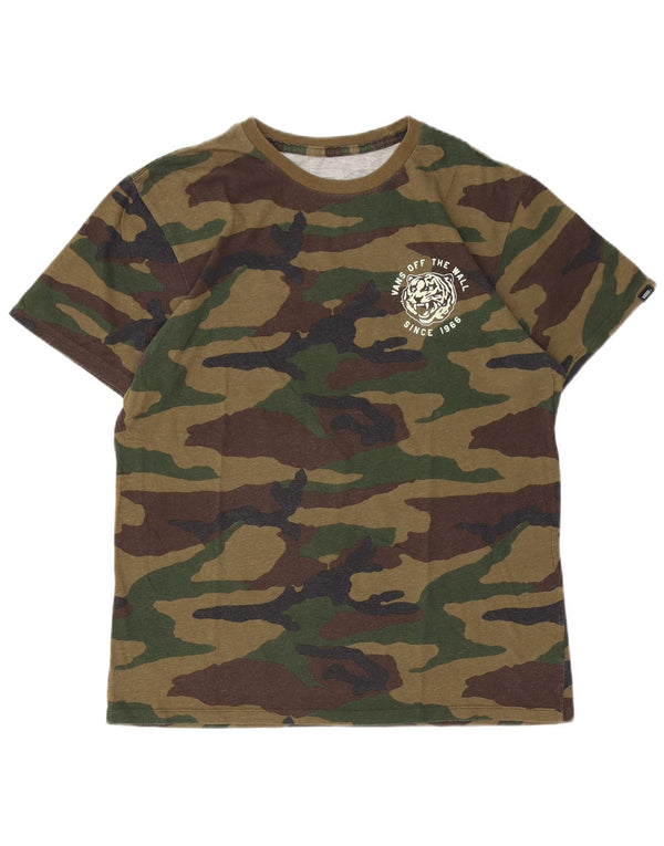 Vans Mens Custom Fit Graphic T-Shirt Top Medium Khaki Camouflage Cotton
