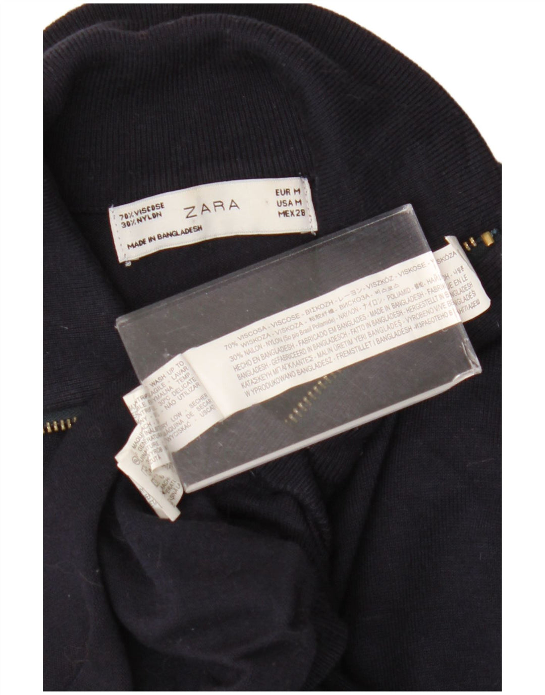 Zara Womens Zip Neck Jumper Sweater UK 12 Medium Navy Blue Viscose