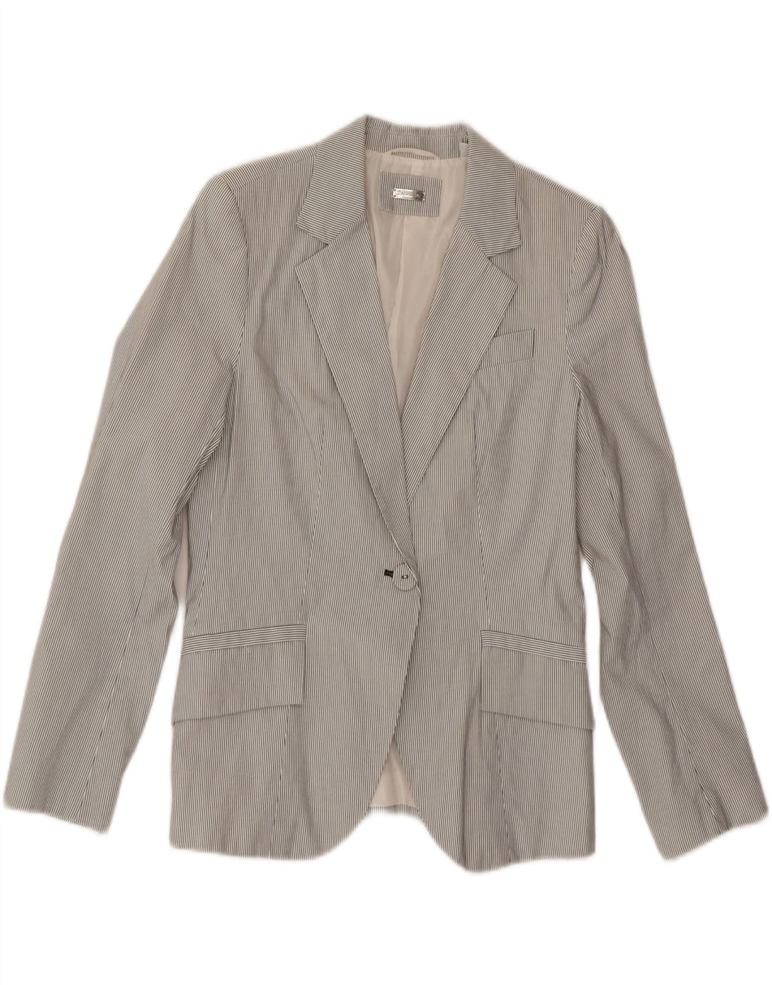ZARA Womens Slim 1 Button Blazer Jacket UK 16 Large White Pinstripe Cotton Vintage Zara and Second-Hand Zara from Messina Hembry 