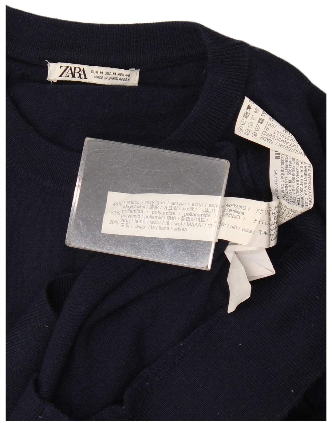 Zara Mens Crew Neck Jumper Sweater Medium Navy Blue Acrylic
