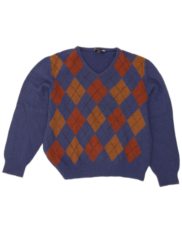 Sweter damski Mazzonetto z dekoltem w kształcie litery V, UK 12, średni niebieski Argyle/Diament