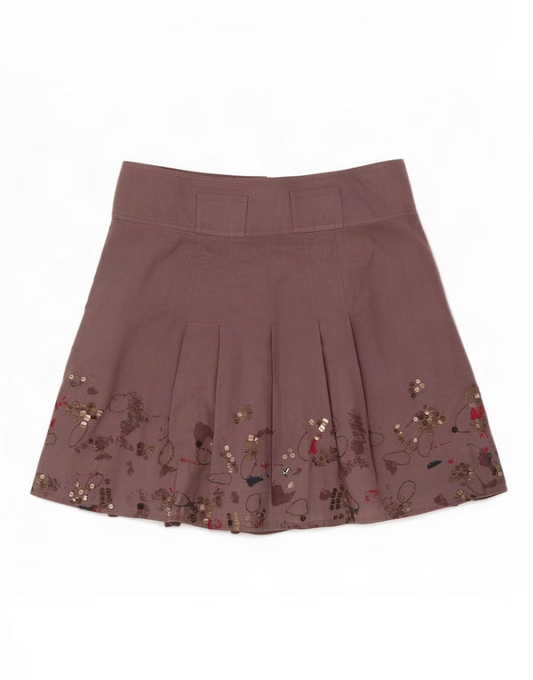 Max&Co. Womens Pleated Mini Skirt UK 10 Small W27 Purple Floral Cotton