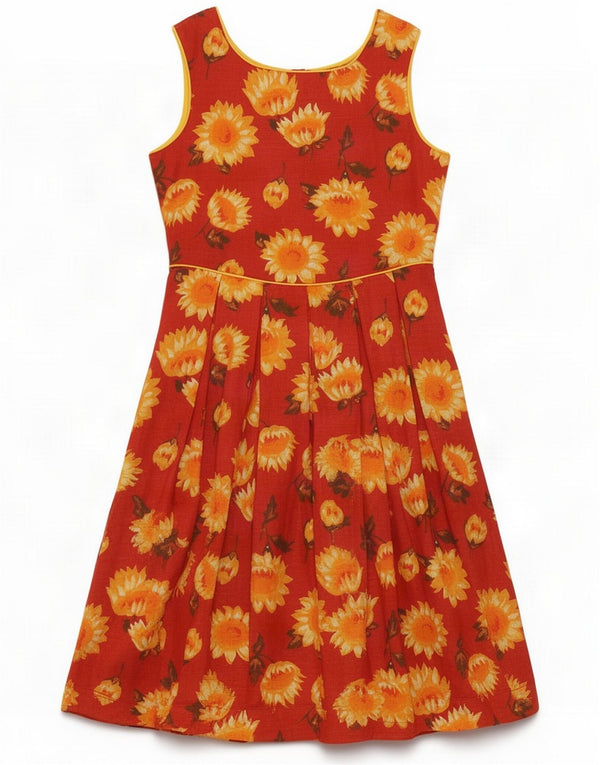 Marronetto Damen Ärmelloses A-Linien-Kleid UK 10 Small Red Floral Cotton
