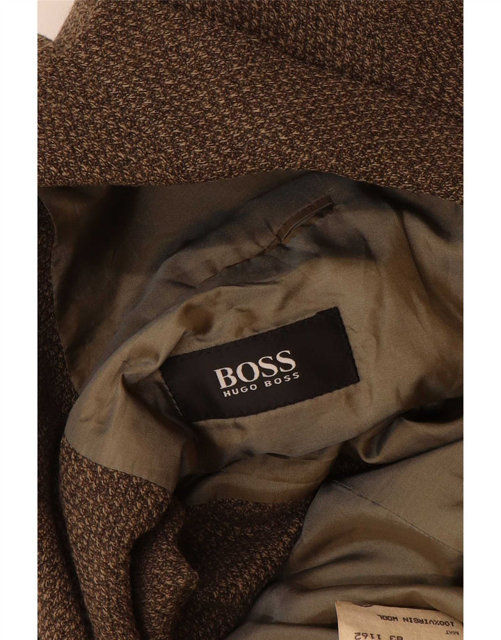 Hugo Boss Mens 3 Button Blazer Jacket EU 52 XL Brown Virgin Wool