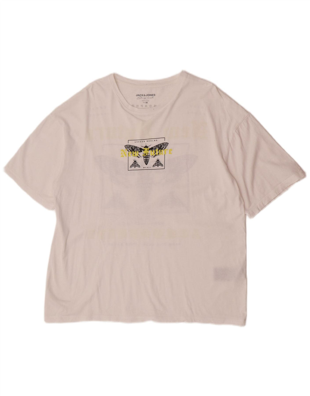 Jack & Jones Mens Graphic T-Shirt Top Medium White Cotton