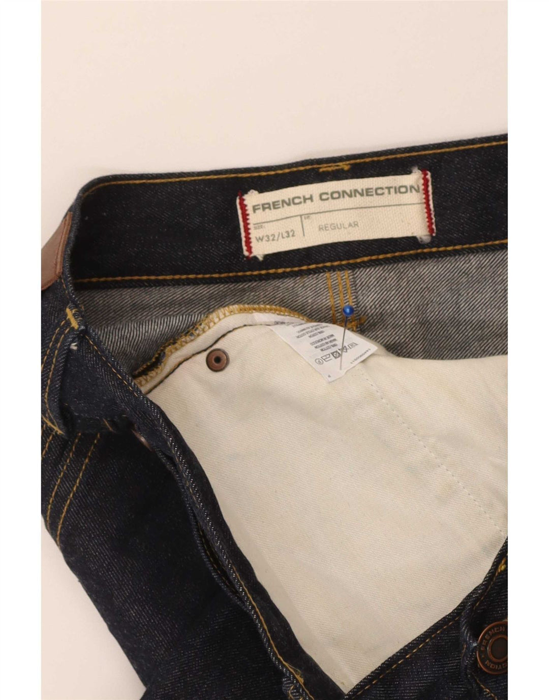 French Connection Mens Regular Straight Jeans W32 L32 Navy Blue Cotton