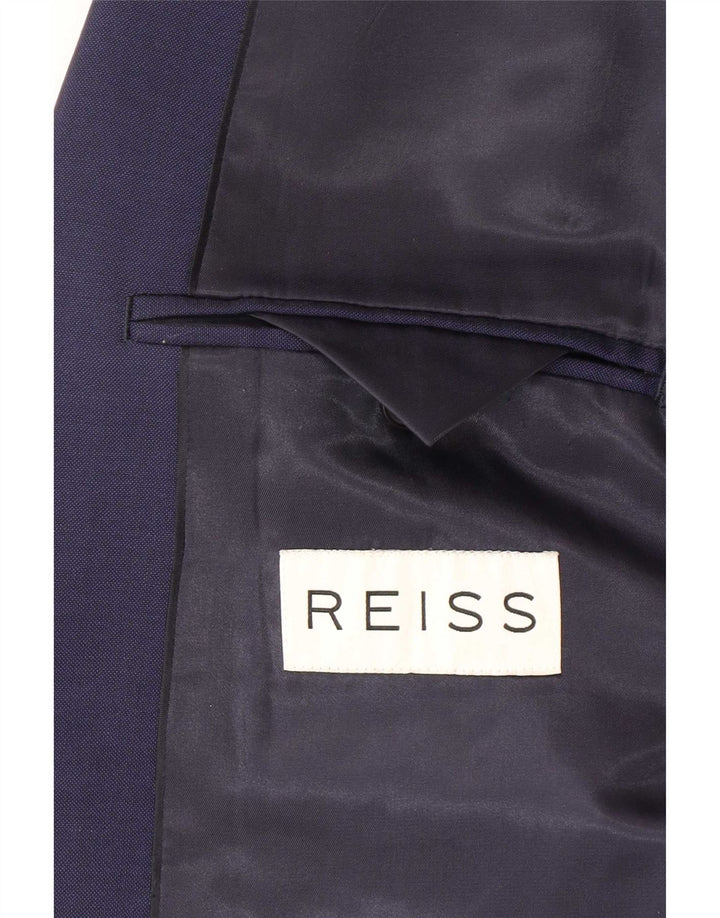 Reiss Mens 1 Button Blazer Jacket UK 38 Medium Navy Blue Wool