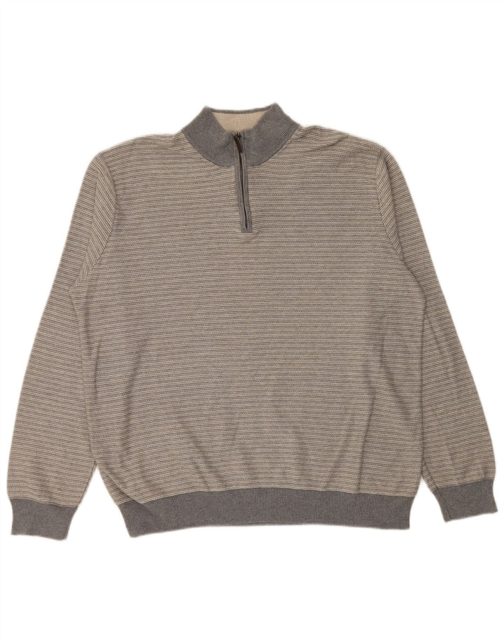 Marks & Spencer Mens Regular Fit Zip Neck Jumper Sweater XL Grey Striped