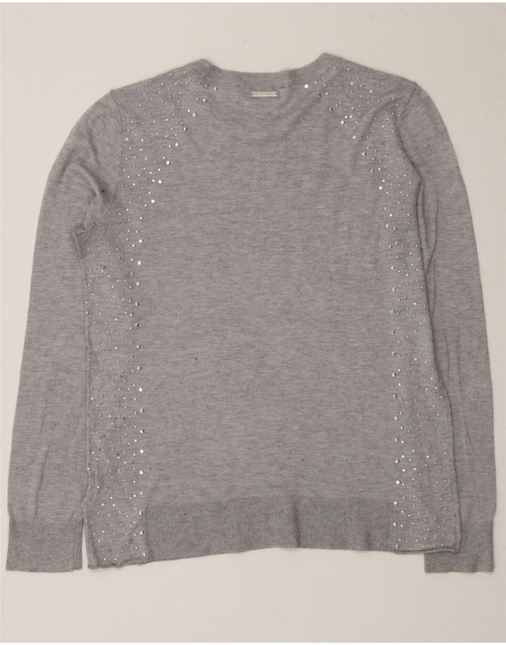 MICHAEL KORS Womens Crew Neck Jumper Sweater UK 14 Medium Grey Viscose Vintage Michael Kors and Second-Hand Michael Kors from Messina Hembry 