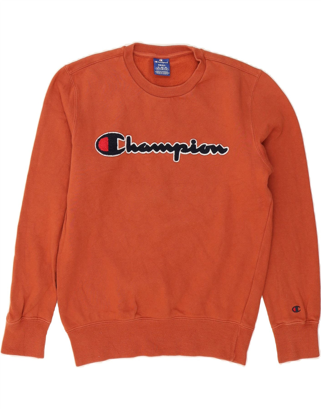 CHAMPION Mens Graphic Sweatshirt Jumper Small Orange Cotton Vintage Champion and Second-Hand Champion from Messina Hembry 