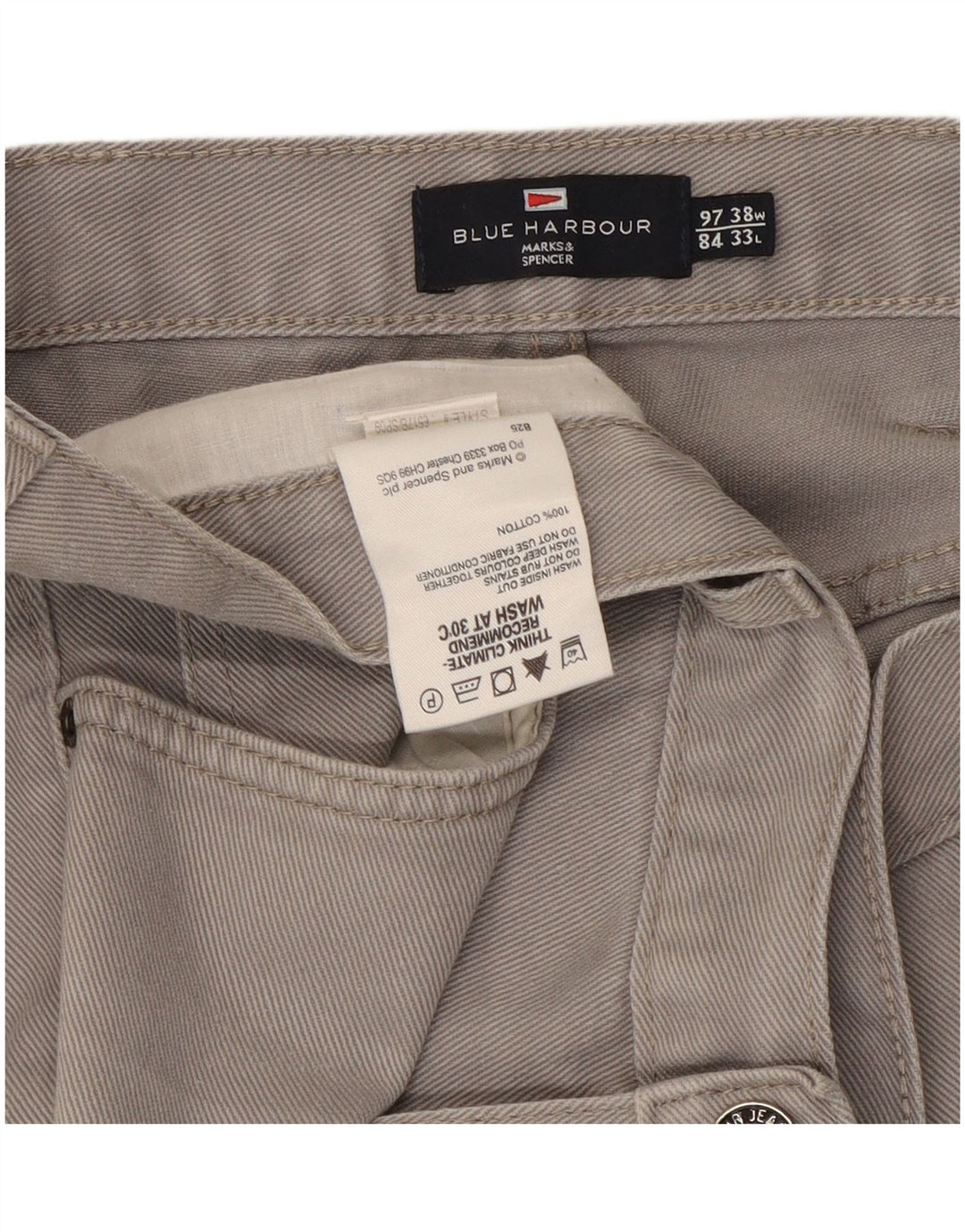 Marks & Spencer Herre Blue Harbor Straight Jeans W38 L33 Grå Bomuld