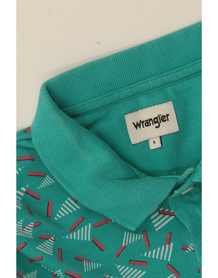 Wrangler Mens Polo Shirt Large Turquoise Geometric