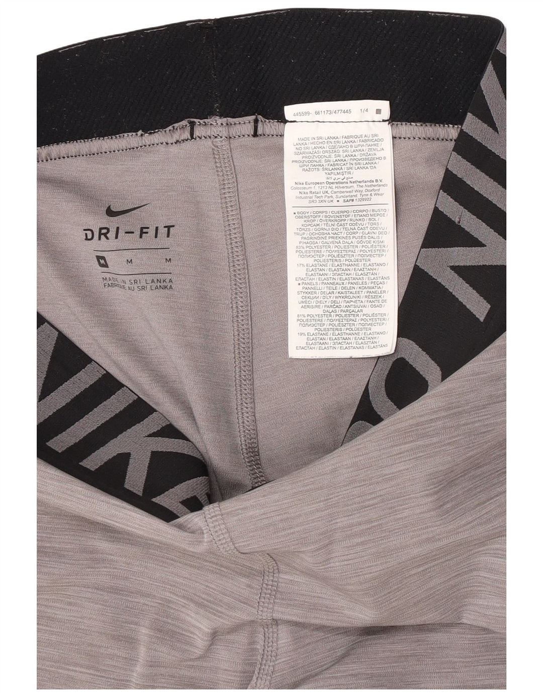 Nike Womens Dri Fit Graphic Leggings UK 12 Medium Grey Colourblock