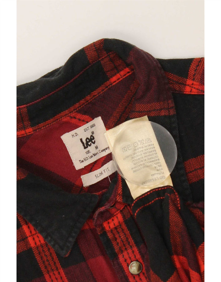 Lee Mens Western Slim Fit Flannel Shirt Medium Red Check Cotton