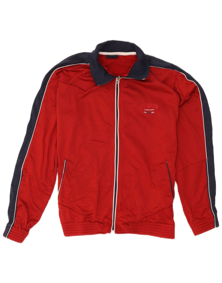 Champion Womens Tracksuit Top Jacket UK 16 Large Red Colourblock Polyester