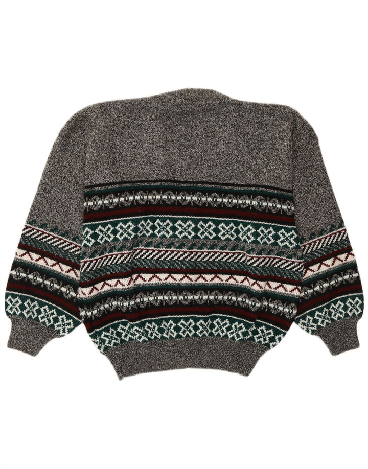 Vintage herre cardigan sweater Large Grey Fair Isle