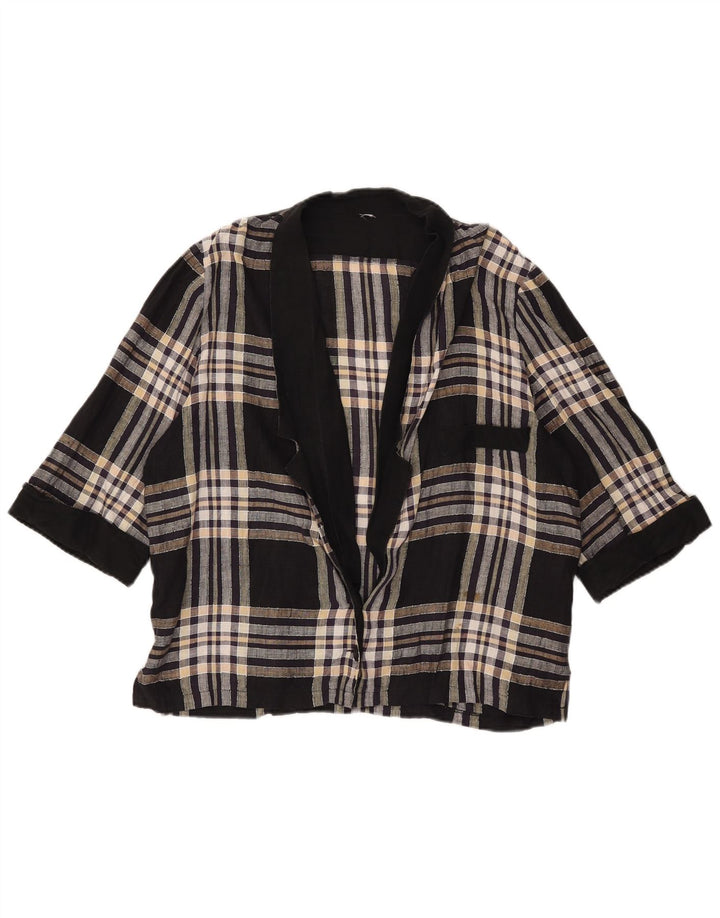 Vintage Womens 1 Button Short Sleeve Blazer Jacket IT 44 Medium Black Plaid