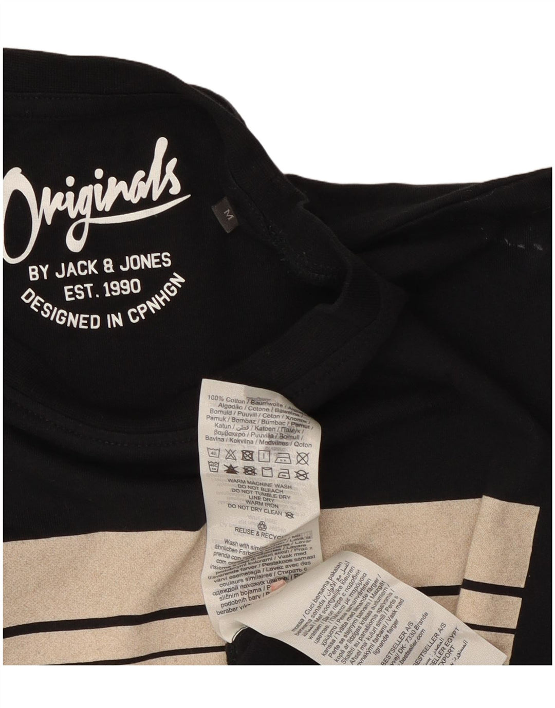 Jack & Jones Mens Graphic T-Shirt Top Medium Black Cotton