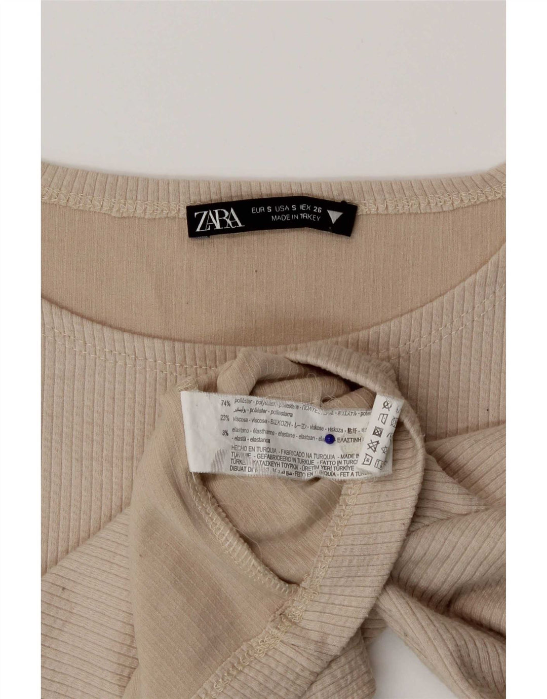 Top corto da donna Zara a maniche lunghe UK 8 piccolo poliestere beige
