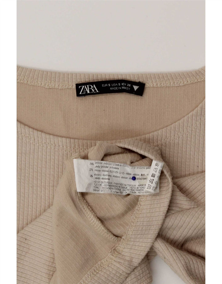 Top corto da donna Zara a maniche lunghe UK 8 piccolo poliestere beige