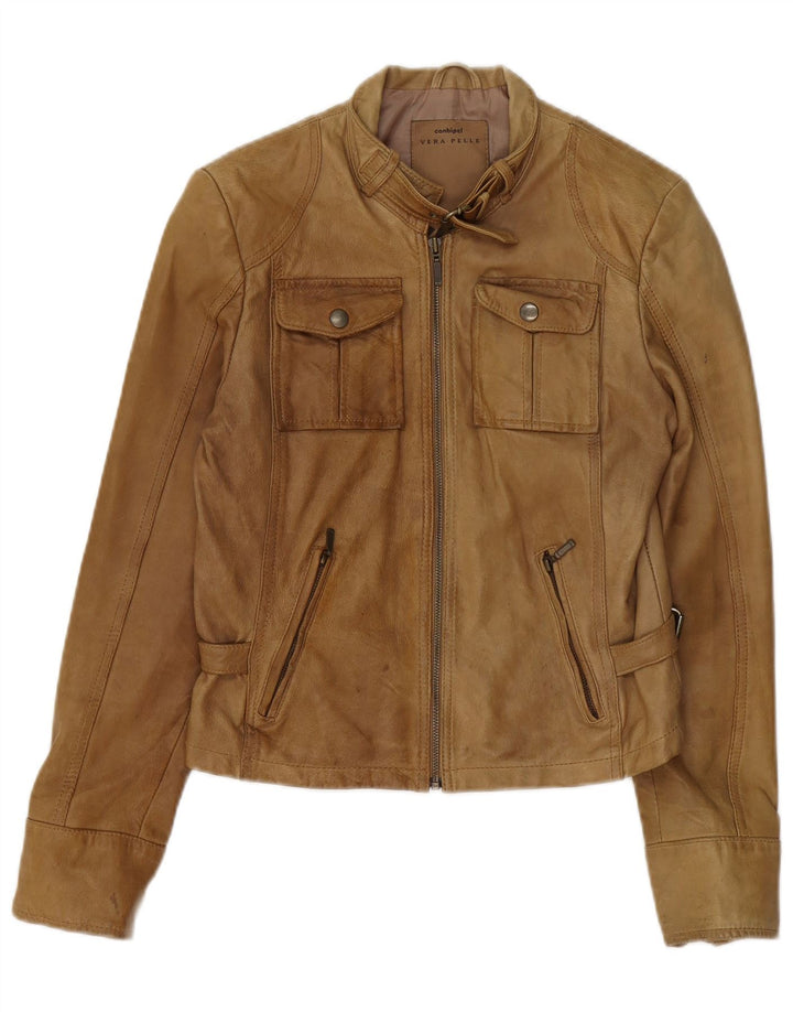 CONBIPEL Womens Leather Jacket IT 42 Medium Brown Leather