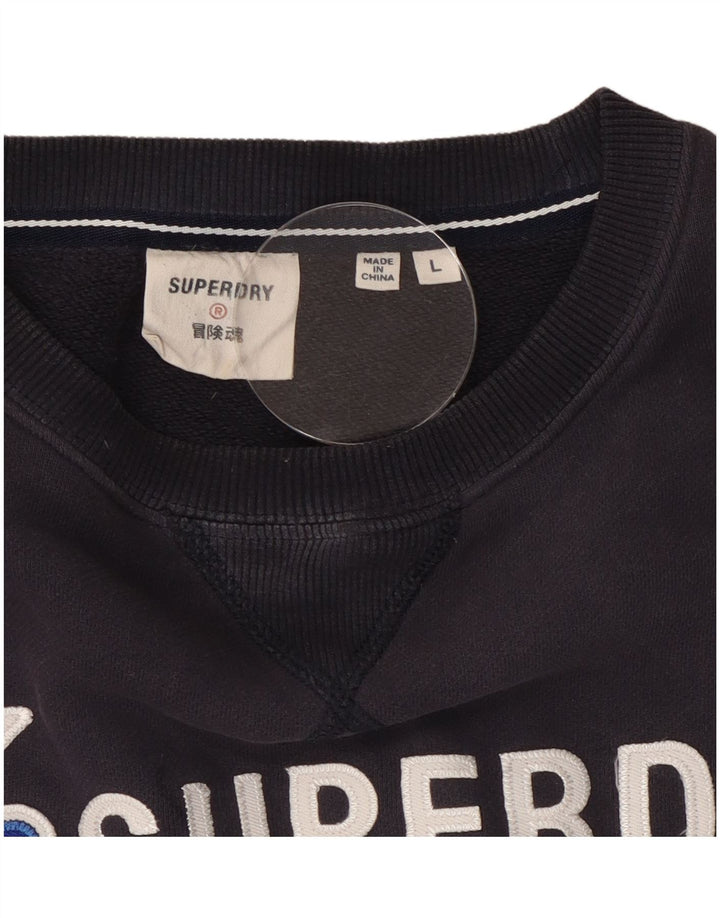 Superdry Mens Graphic Sweatshirt Jumper Large Navy Blue Cotton