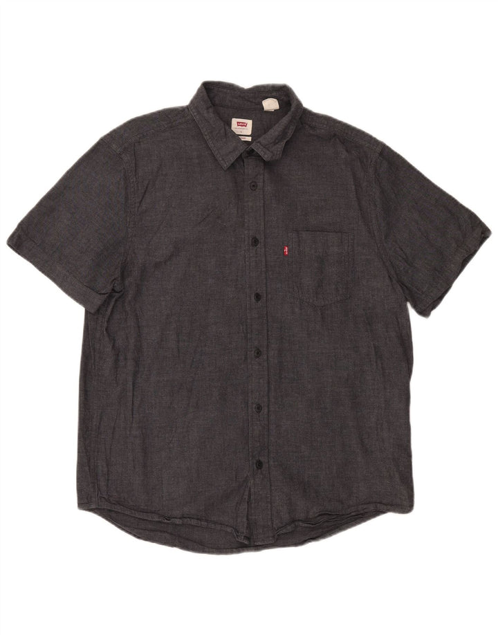 LEVI'S Mens Short Sleeve Standard Fit Shirt Large Grey Cotton