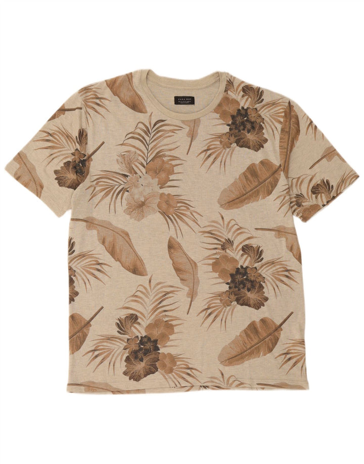 Zara Mens Graphic T-Shirt Top XL Beige Floral Polyester