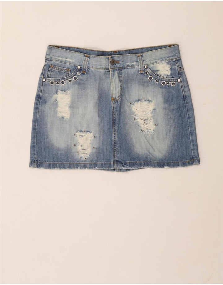 Germano Zama Dame Distressed Mini Denim Nederdel Medium W30 Blå Bomuld