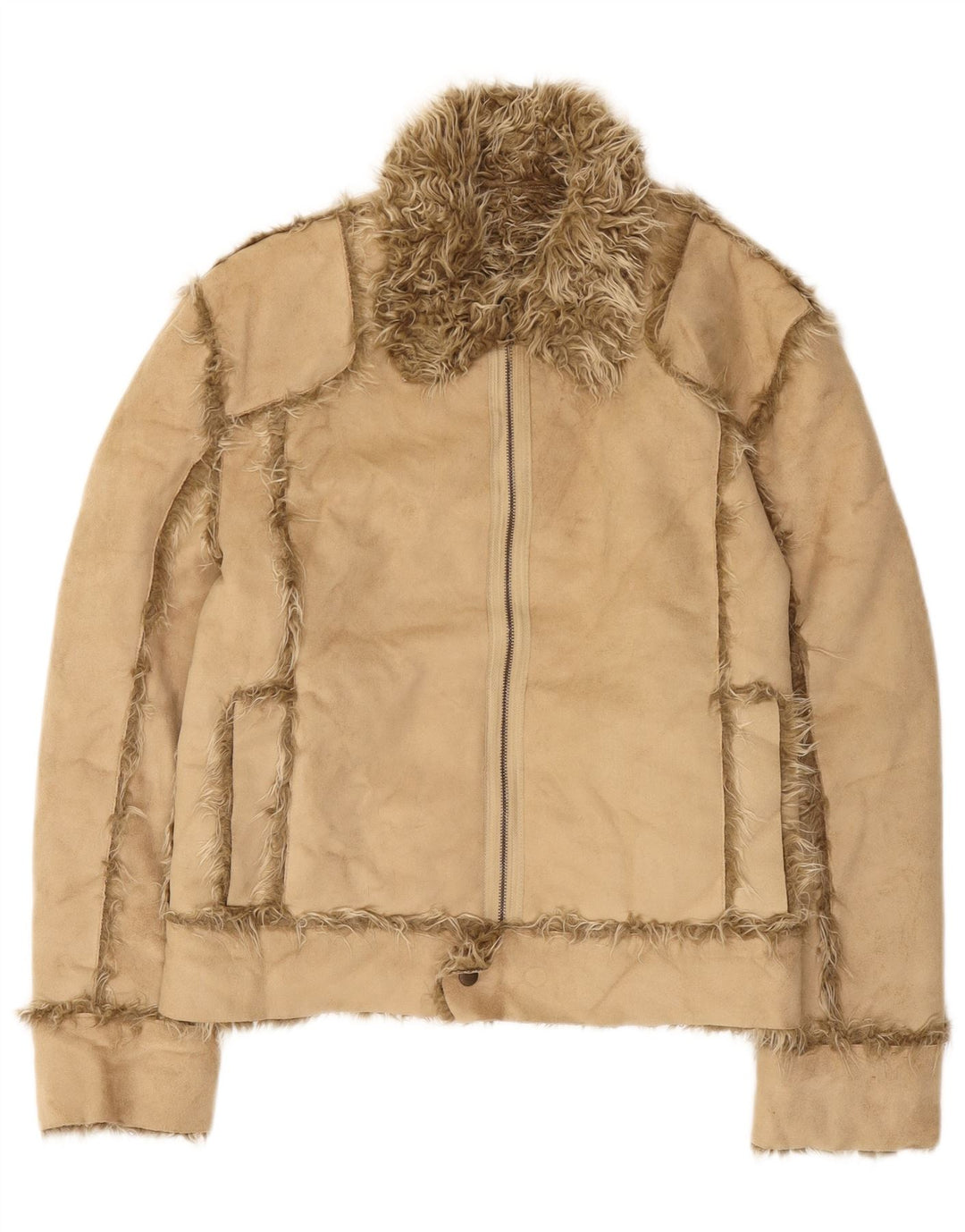 Zara Damen Sherpa Jacke UK 16 Large Beige Acryl