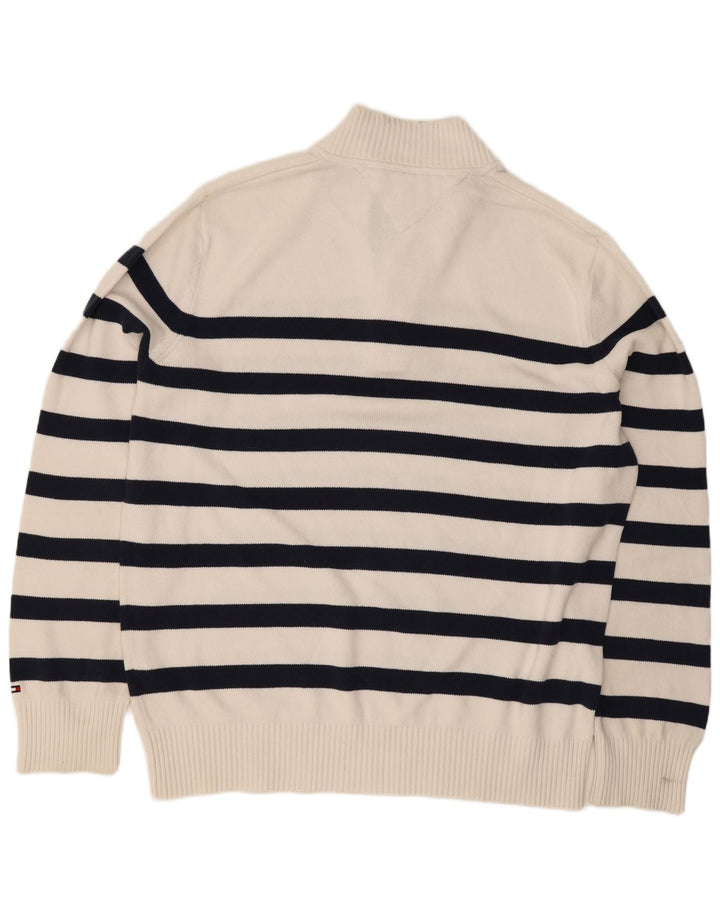 Tommy Hilfiger Uomo Maglione con Collo a Bottoni Maglione a Righe Bianche Grandi