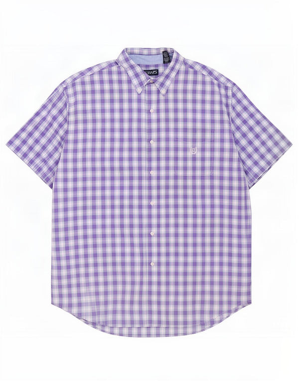 Chaps Camicia a maniche corte da uomo grande e alta 3XL in cotone a quadri viola