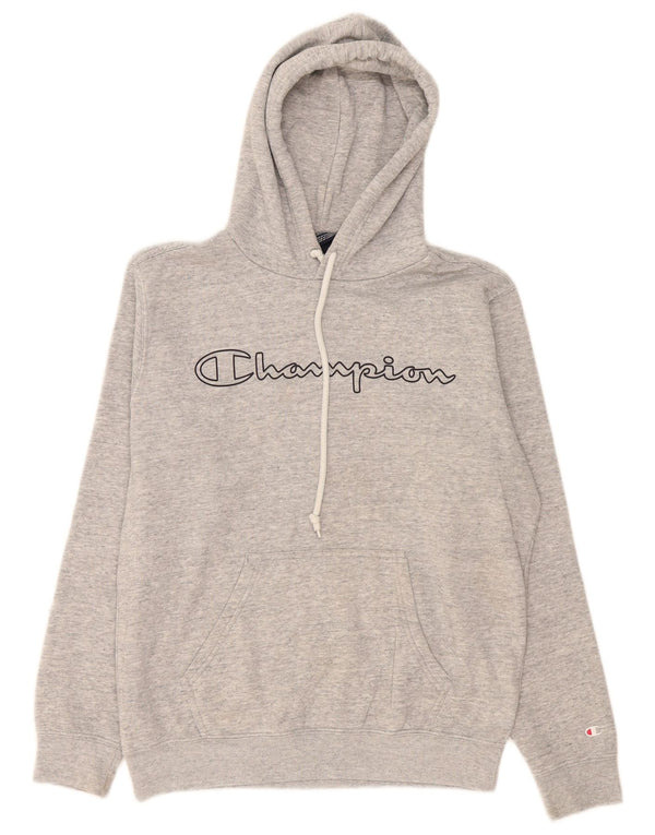 Maglione con cappuccio grafico da uomo Champion in cotone chiazzato grigio medio