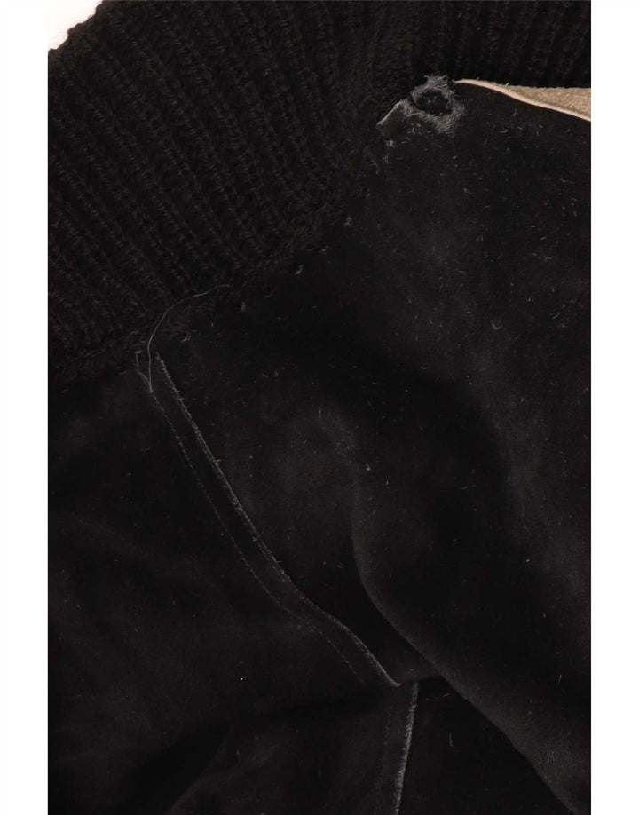 Vintage Womens Bomber Suede Jacket UK 16 Large Black Colourblock