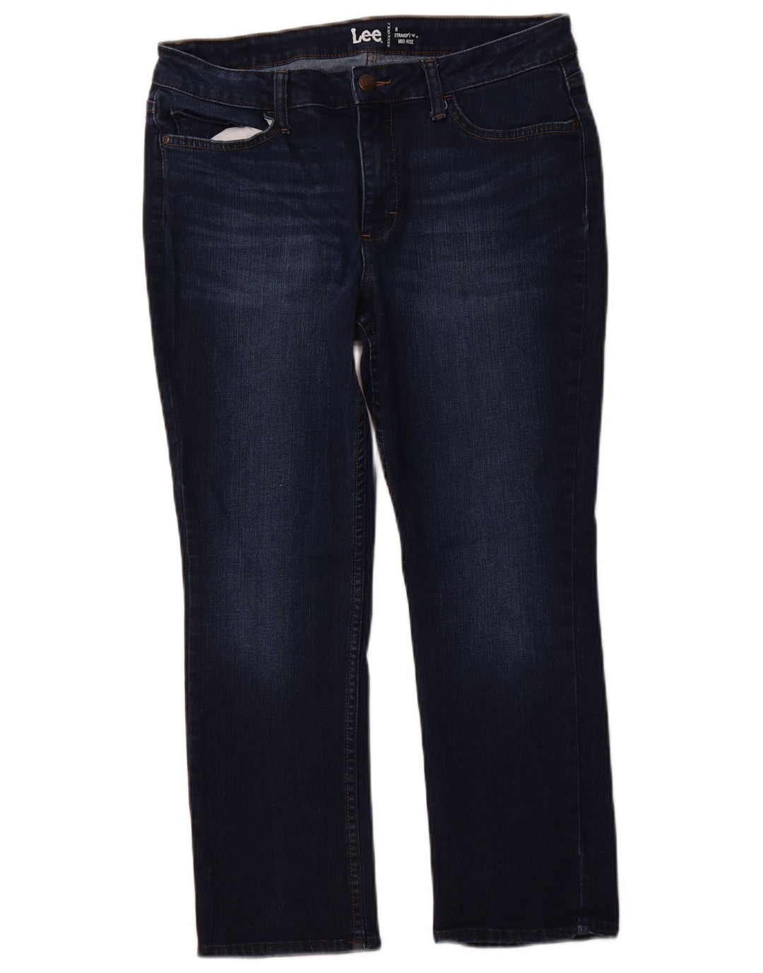 LEE Womens Crop Mid Rise Straight Jeans W32 L25 Navy Blue