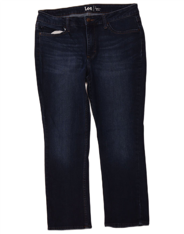 LEE Womens Crop Mid Rise Straight Jeans W32 L25 Navy Blue