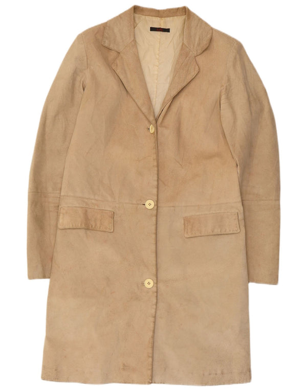 Vintage Womens Suede Overcoat UK 10 Small Beige Leather