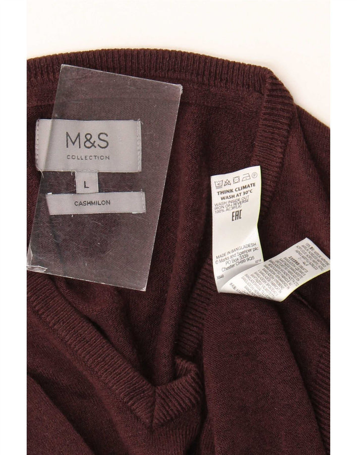 Marks & Spencer Mens V-Neck Jumper Sweater Large Brown Acrylic