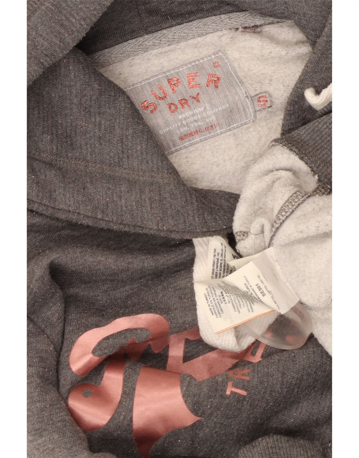 SUPERDRY Womens Graphic Hoodie Jumper UK 10 Small Grey Polyester